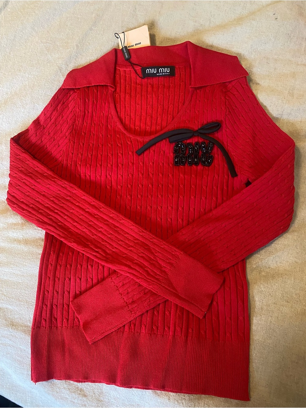 Miu Miu Bright Red Ribbed Knit Top NWT